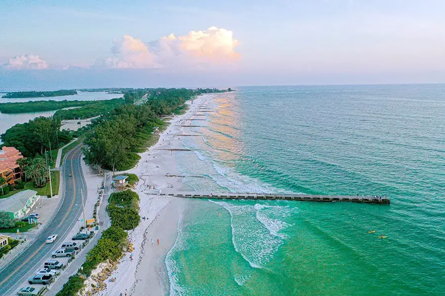 Birdseye view of Anna Maria Island and pier