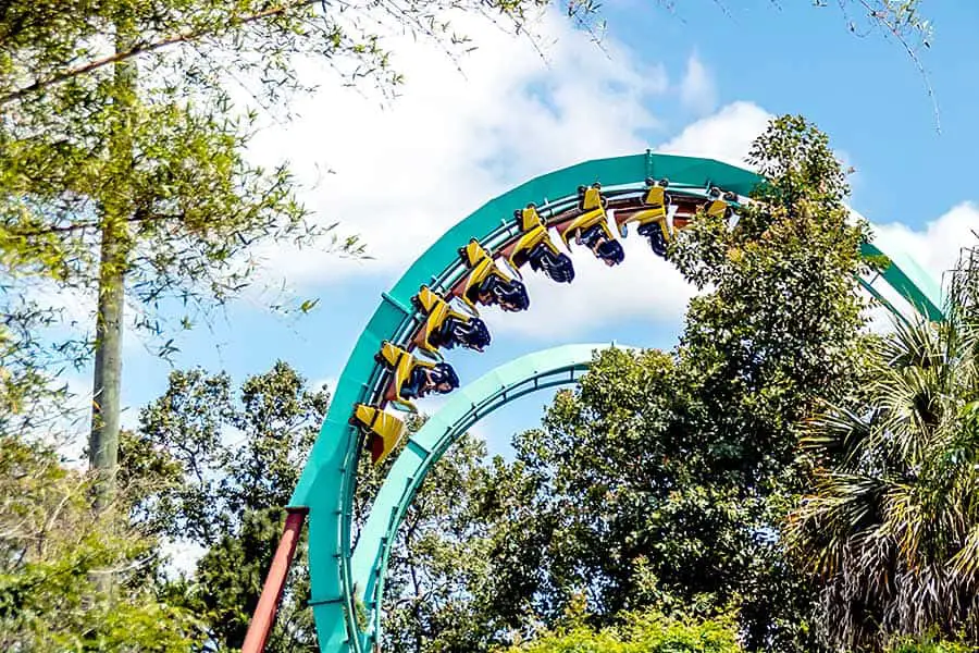 People upside down on roller coaster at Busch Gardens in Tampa