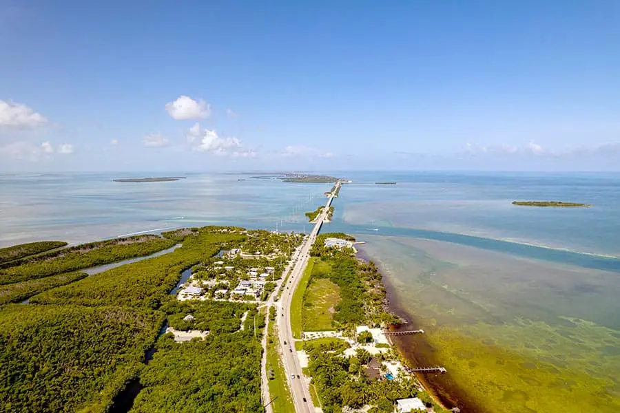 Aerial view of the Florida Keys and highway