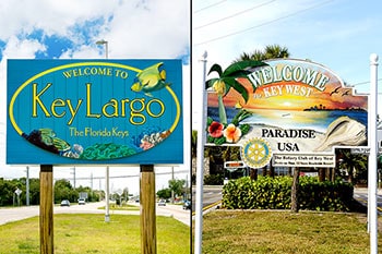 Key Largo and Key West signs