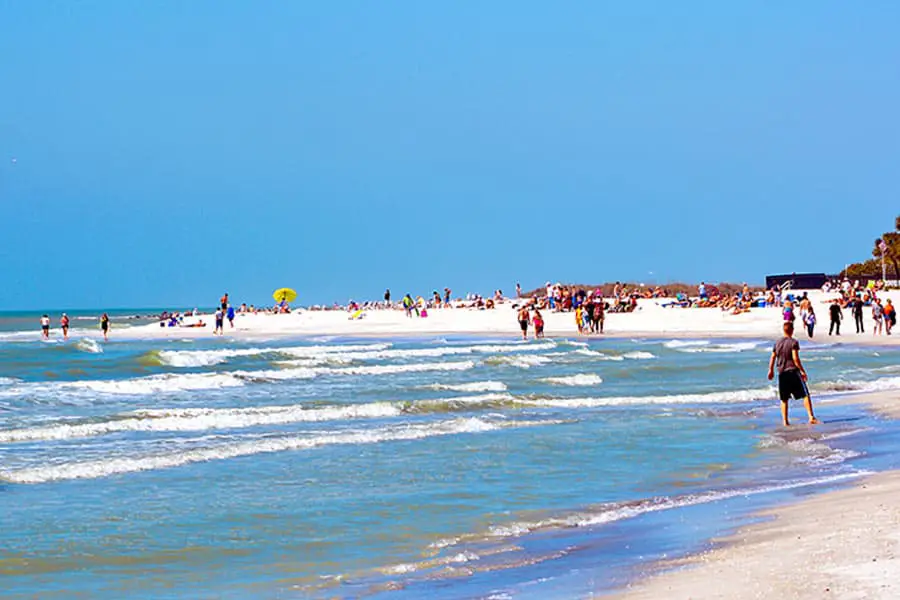 Crowd of people on beach at Treasure Island