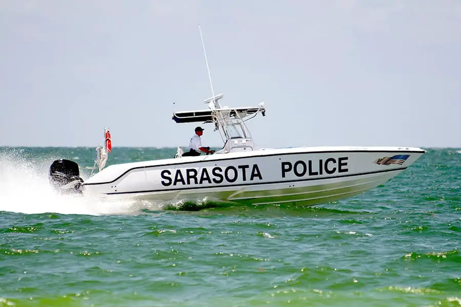 Police boat on patrol in Sarasota, Florida