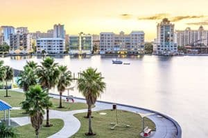 City skyline and beach front high rises