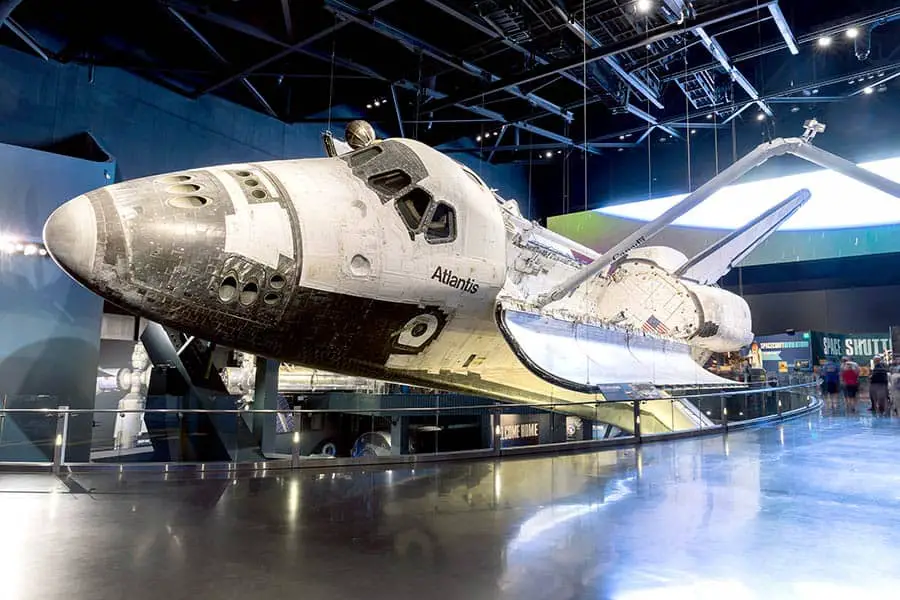 Space Shuttle Atlantis, displayed in flight at Kennedy Space Center