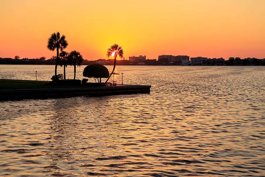 Orange sunset on Lido Key Beach