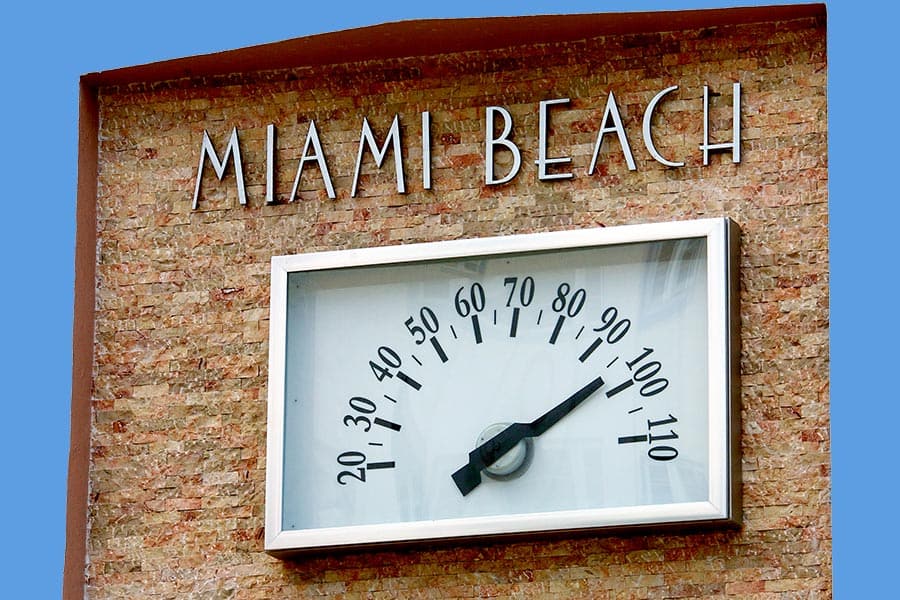 Miami Beach thermometer, it's almost 100 degrees