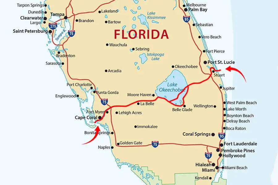 Boat route across Florida on the Okeechobee waterway