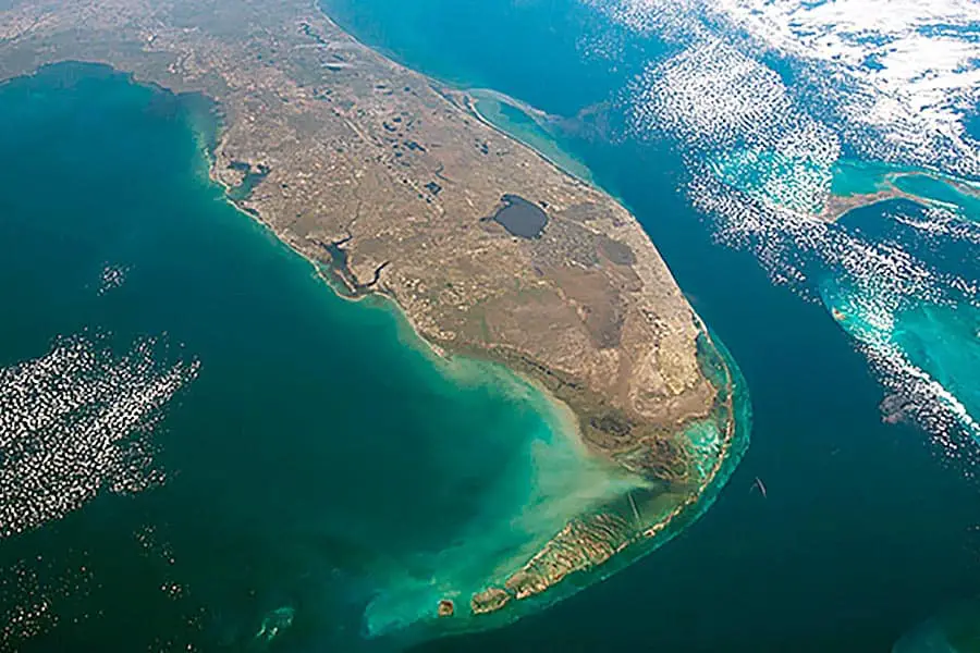 Aerial photo of the Florida peninsula, Gulf of Mexico, Atlantic Ocean and Lake Okeechobee