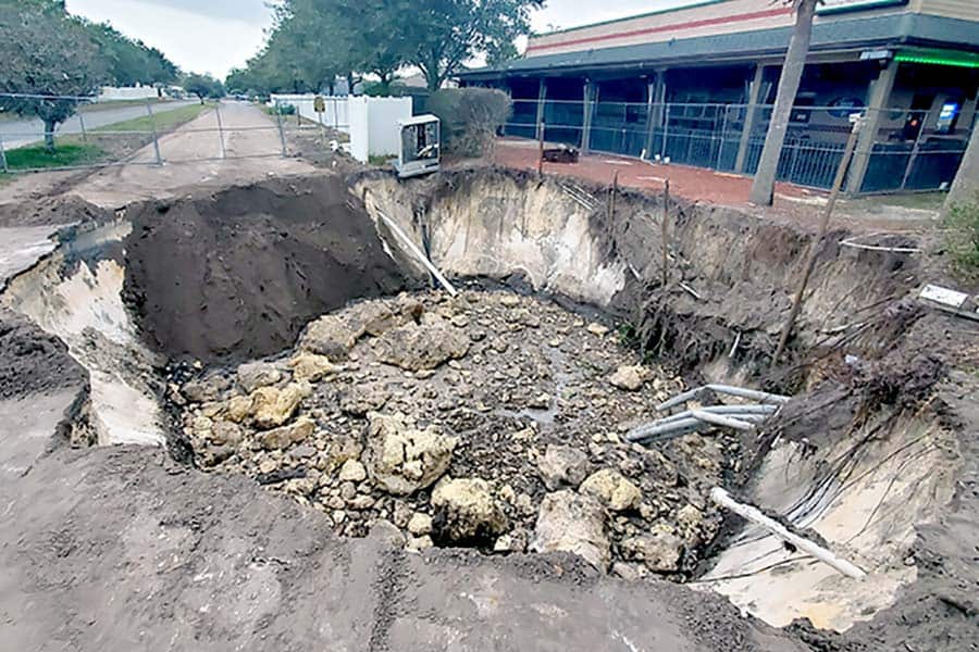 Sinkhole in front of business, Pasco County, Florida