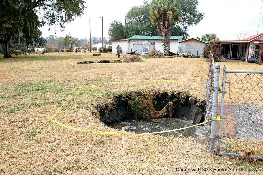 Sinkhole in backyard of a house