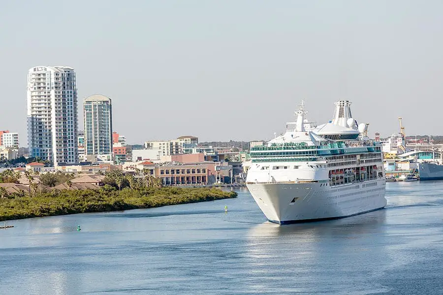 Large cruise ship departing from port Tampa Bay