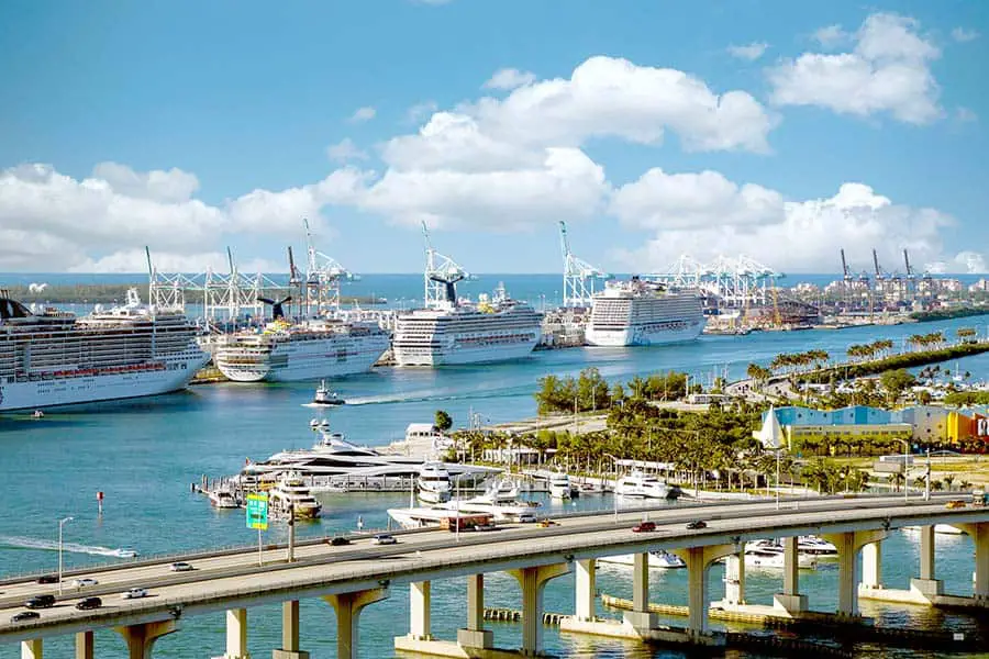 Four cruise ships docked at the Port of Miami