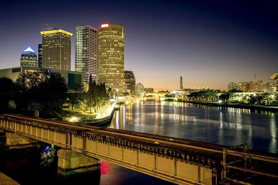 Downtown Tampa lit up at night