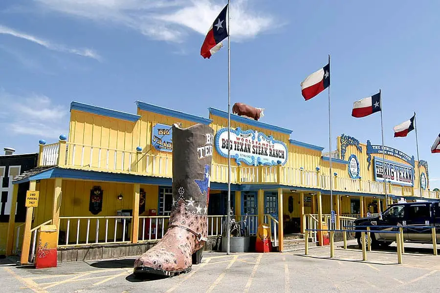 Gigantic cowboy boot in front of the Big Texan Steak Ranch Restaurant