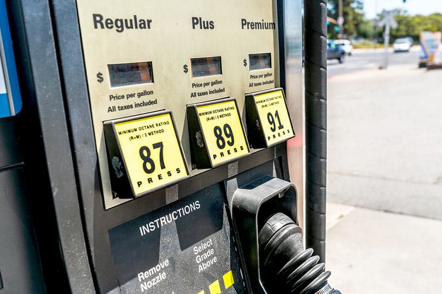 Grades of gasoline octane at pump