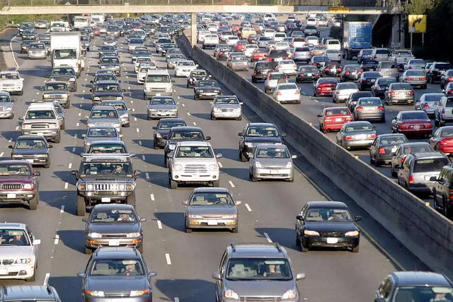 Los Angeles bumper to bumper traffic on congested highway