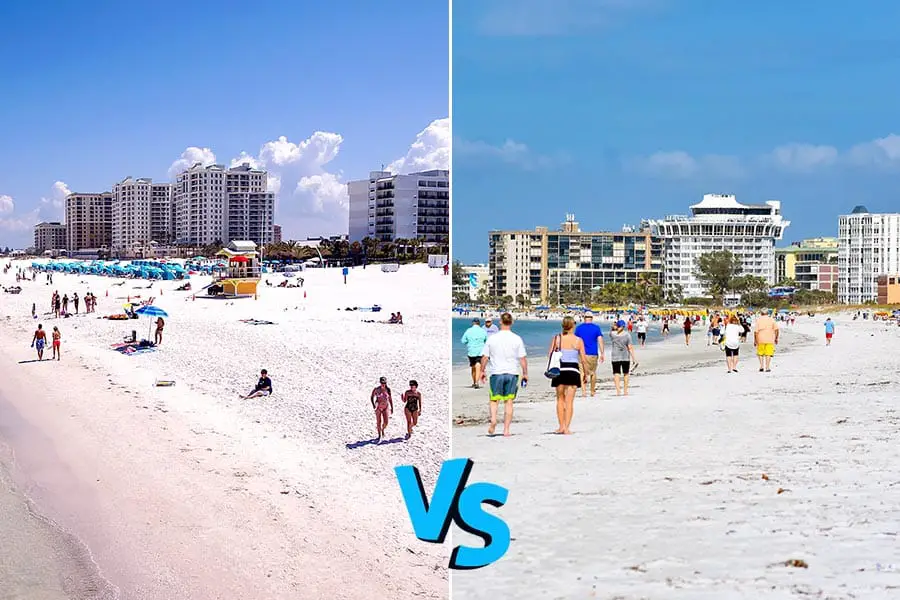 Tourists on beaches at Clearwater and St. Petersburg, Florida