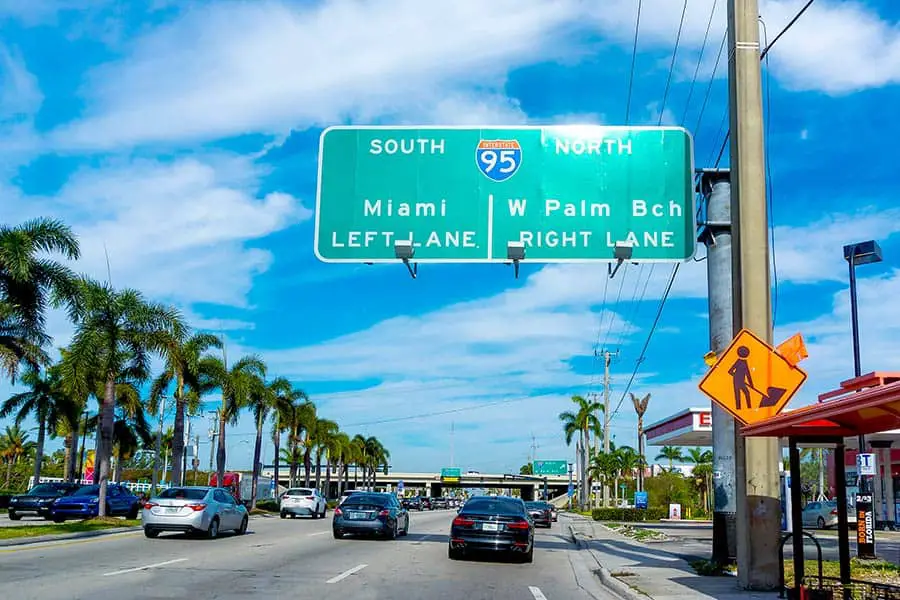 Traffic on interstate 95 highway just south of downtown Miami,