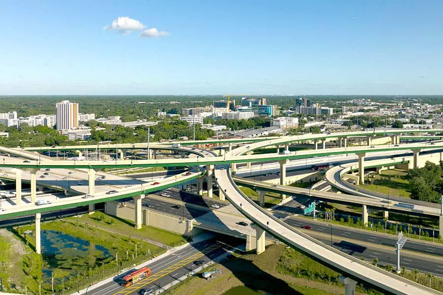 Crisscrossing highways south of downtown Orlando Florida