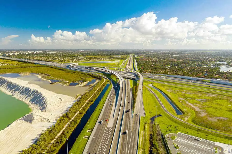 Birdseye view of turnpike crossing the Sunshine State