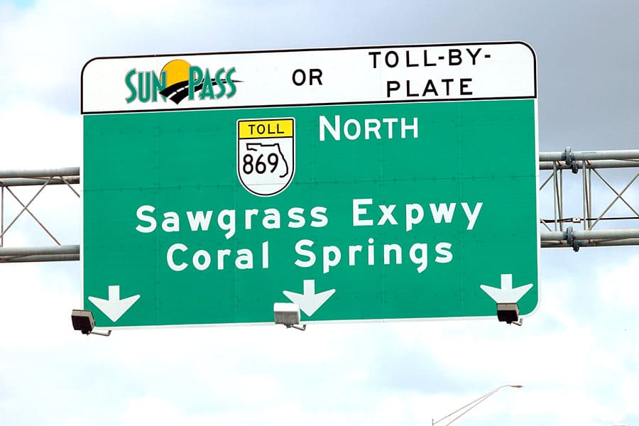 Toll sign Route 869 North, Sawgrass Expressway Coral Springs
