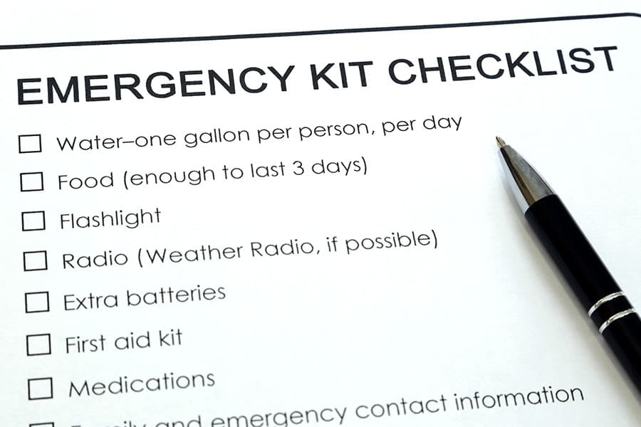 Checklist of items for emergency use